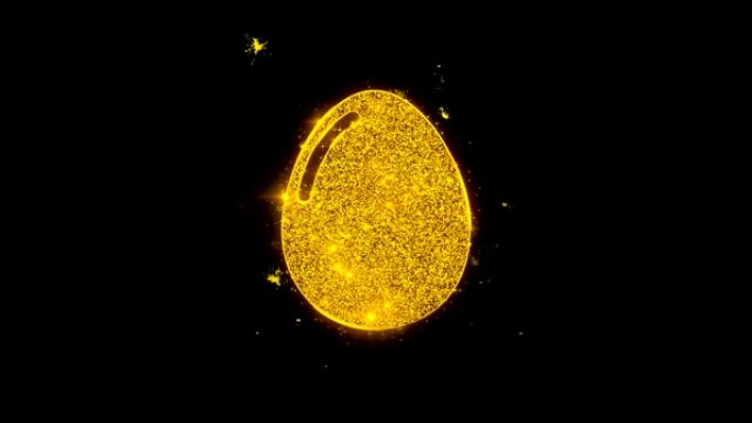 鸡蛋图标在黑色背景上火花粒子。
