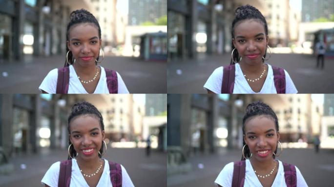 城市肖像中的非洲拉丁年轻女子