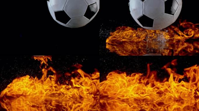 SLO MO LD足球从表面反弹时点燃火焰