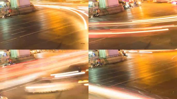泰国曼谷夜间城市交通繁忙