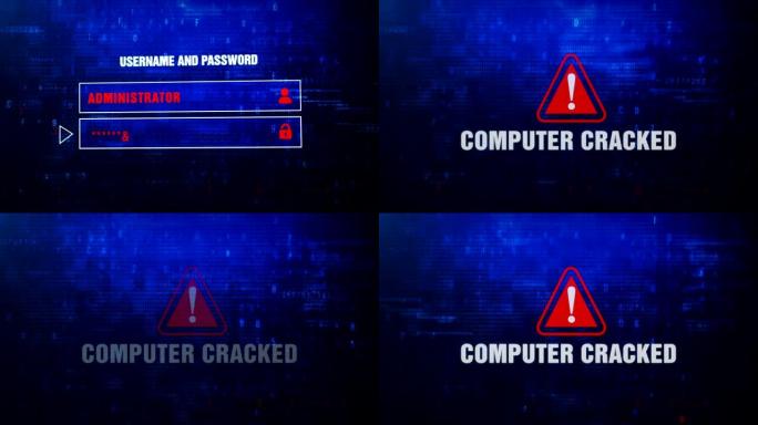计算机破解警报警告错误消息在屏幕上闪烁。
