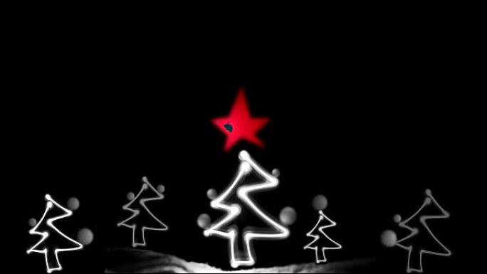 圣诞卡、霓虹灯、灯、圣诞树