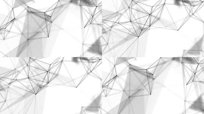 清洁白色丛幻想抽象技术和工程背景与原始有机运动与移动的数字，线和点丛网络背景线无缝循环动画
