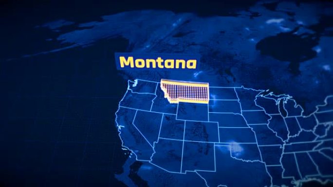美国蒙大拿州边界3D可视化，现代地图轮廓，旅行