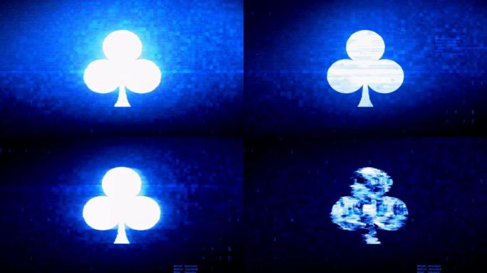 扑克牌套装俱乐部符号数字像素噪声错误动画。