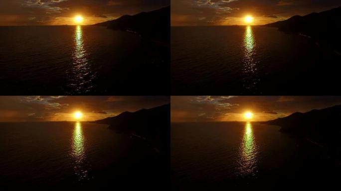 天线: 塞舌尔普拉兰岛的彩色日落