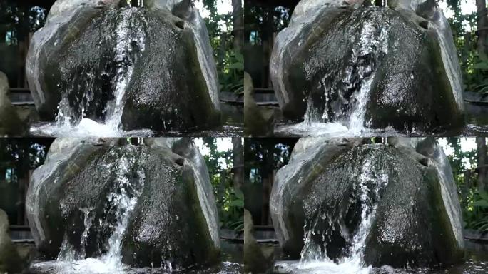 在岩石上层叠水的慢动作镜头