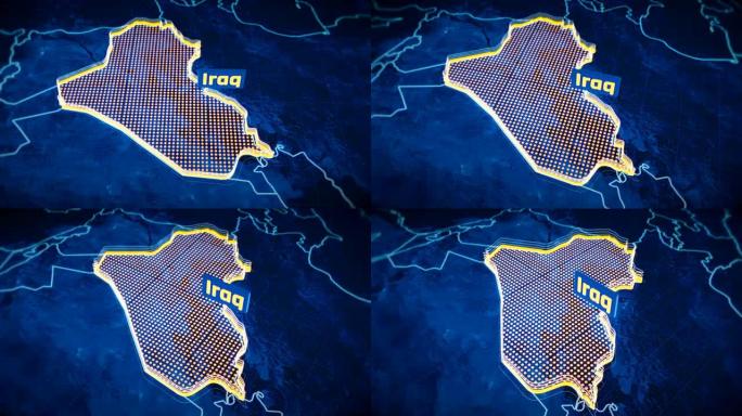 伊拉克国家边界3D可视化，现代地图轮廓，旅行