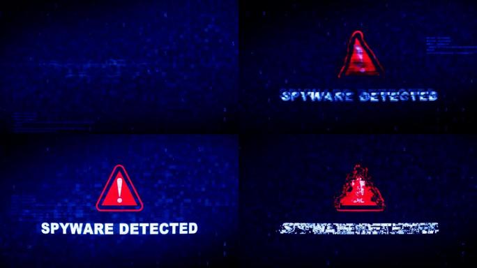 间谍软件检测到文本数字噪声抽动毛刺失真效果错误循环动画。