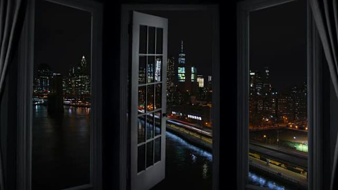 纽约曼哈顿时光流逝夜门摩天大楼