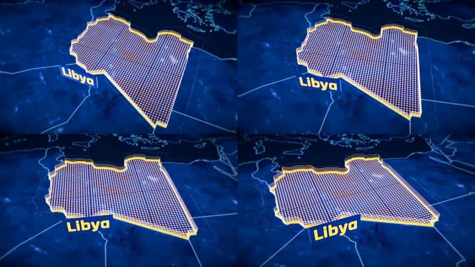 利比亚国家边界3D可视化，现代地图轮廓，旅行