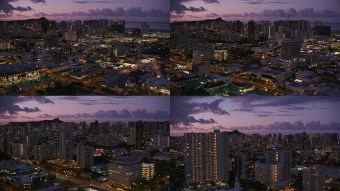 黎明时火奴鲁鲁市的鸟瞰图。
