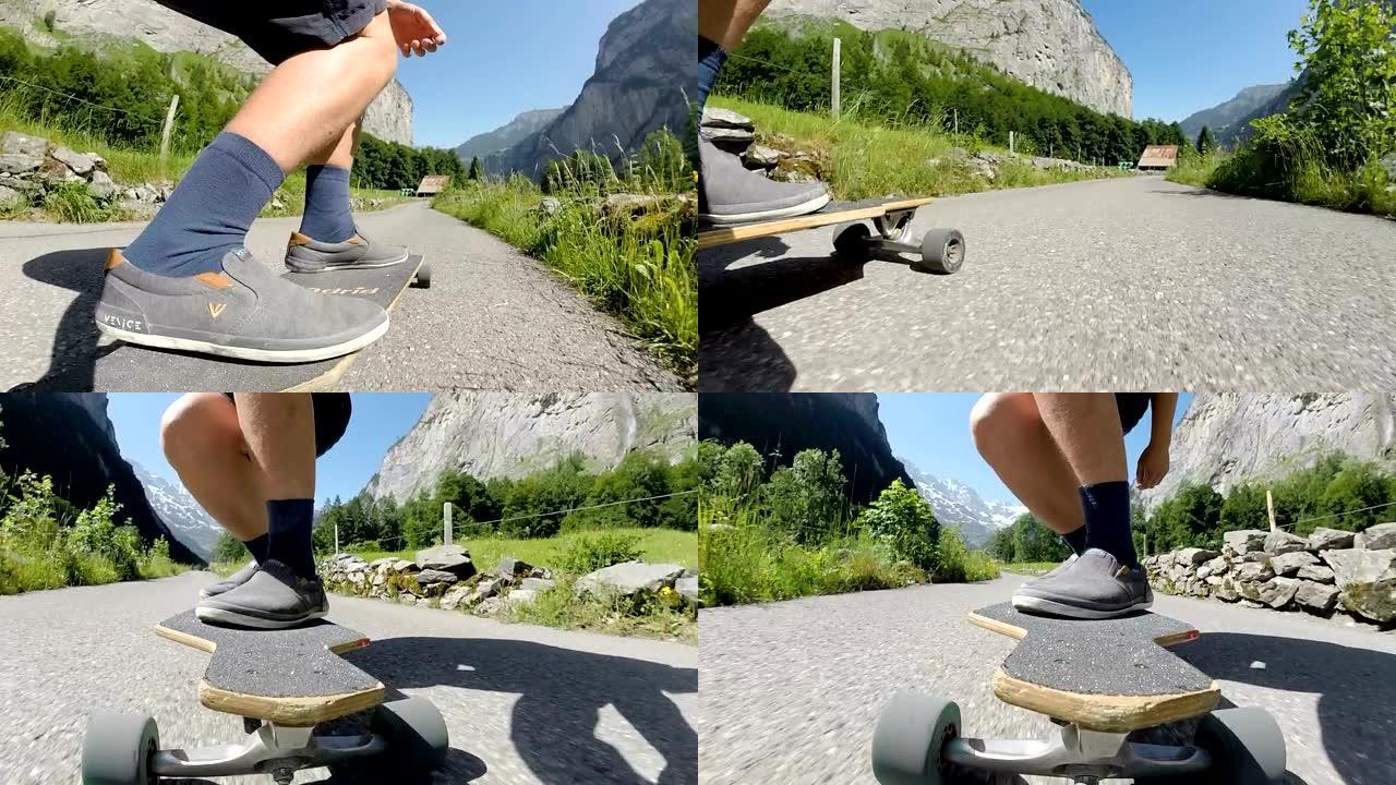 滑板穿越标志性的瑞士山谷