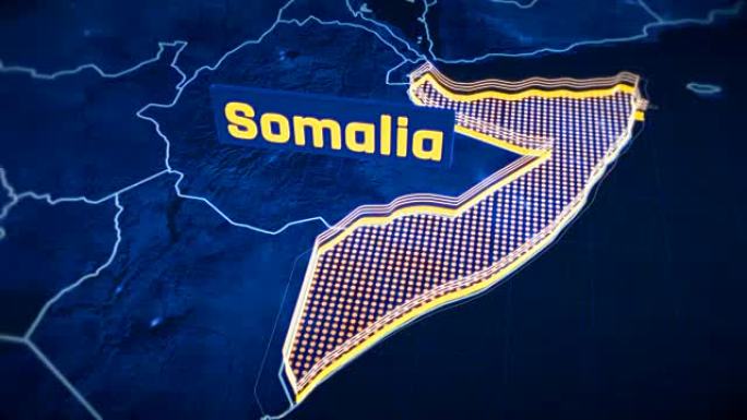 索马里国家边界3D可视化，现代地图轮廓，旅行