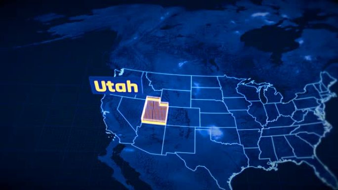 美国犹他州边界3D可视化，现代地图轮廓，旅行