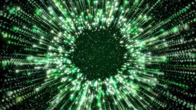 数字粒子隧道移动绿色背景
