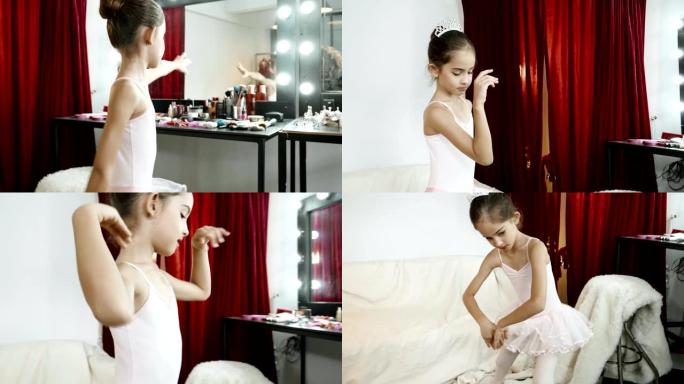女孩力量: 小芭蕾舞演员穿着白色芭蕾舞短裙跳舞