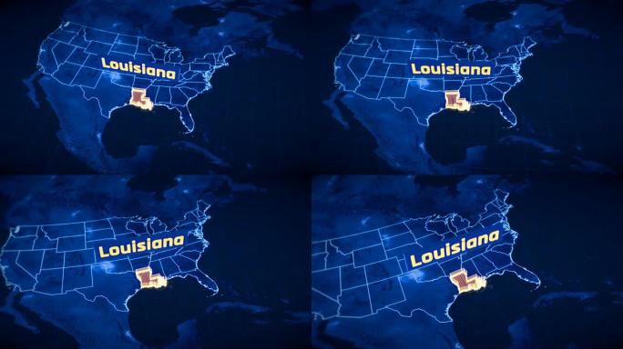 美国路易斯安那州边界3D可视化，现代地图轮廓，旅行