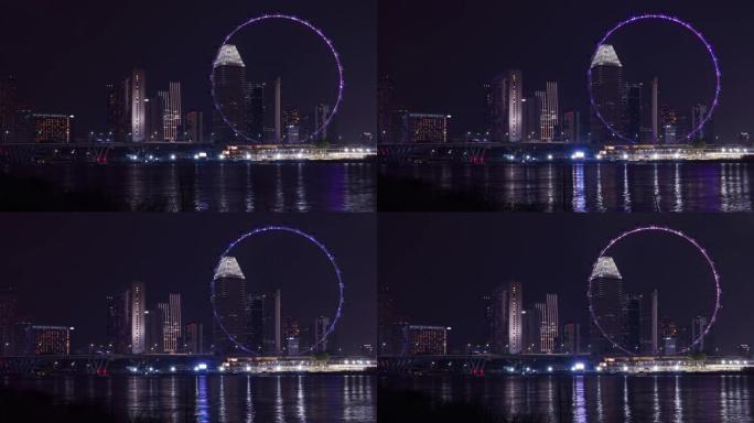 夜间景观中带有摩天大楼的新加坡传单的锁定时光倒流