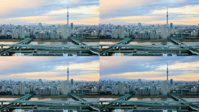 黄昏时的东京市和东京晴空树