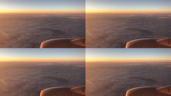 飞机上看到的云海晚霞