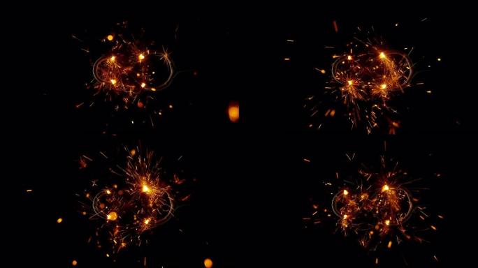 SLO MO LD Sparkler形状为无限符号，在黑色背景下发出火花