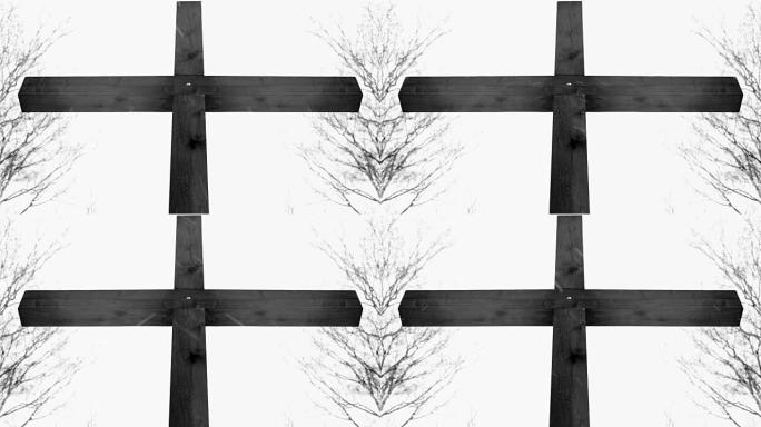 木制十字架，下雪