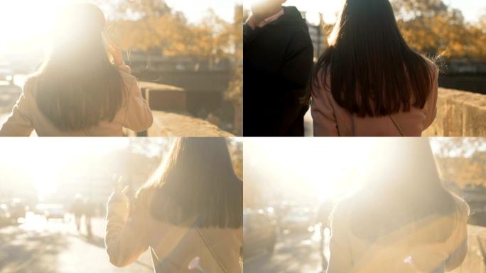 迷人的年轻女子在智能手机上聊天，打电话给朋友，优惠关税