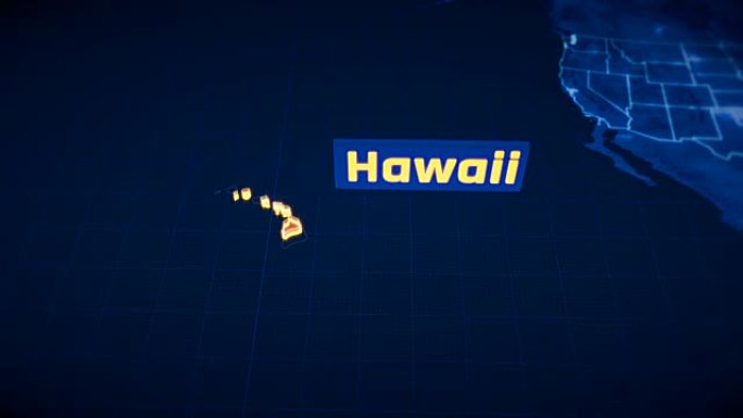 美国夏威夷州边界3D可视化，现代地图轮廓，旅行