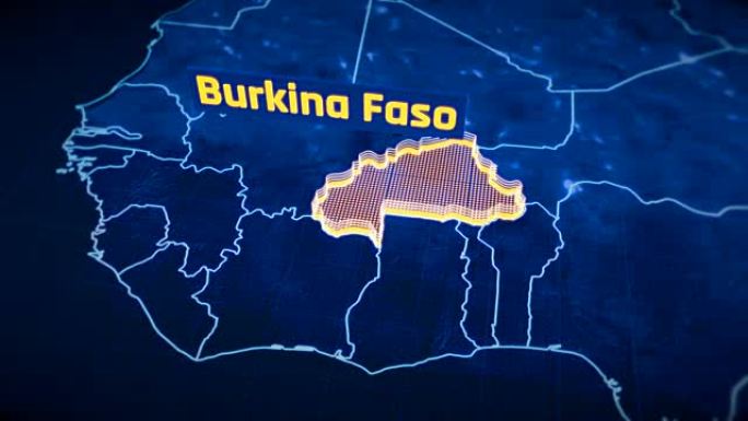 布基纳法索国家边界3D可视化，现代地图轮廓，旅行