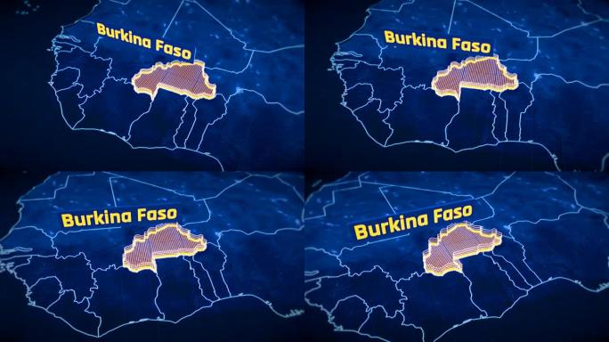 布基纳法索国家边界3D可视化，现代地图轮廓，旅行