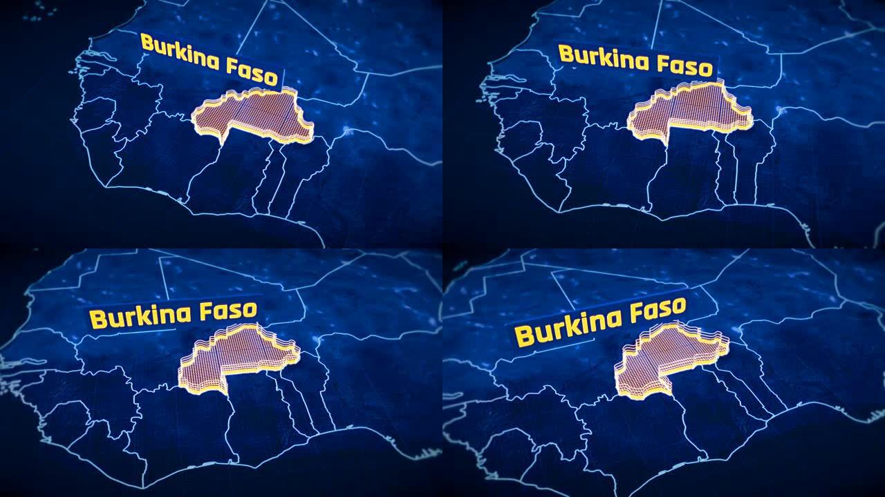 布基纳法索国家边界3D可视化，现代地图轮廓，旅行