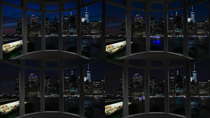 纽约城市景观夜间延时窗口全景城市景观曼哈顿