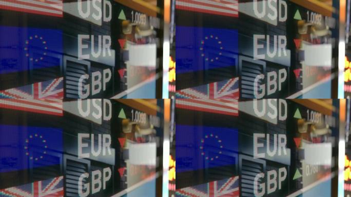 屏幕上的美元，欧元，英镑货币兑换标志，背景