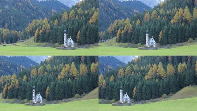 淘金:意大利Dolomites, Val di Funes的圣马达莱纳教堂。
