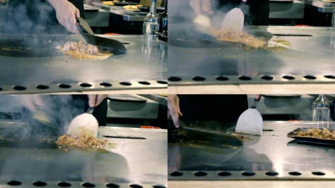 专业厨师实时烹饪日本料理的过程
