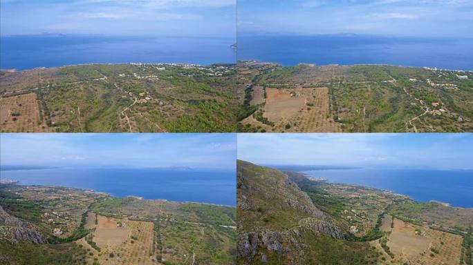 巴利阿里群岛马略卡岛/西班牙北海岸Betlem村附近岩石海岸线和沿海平原的鸟瞰图