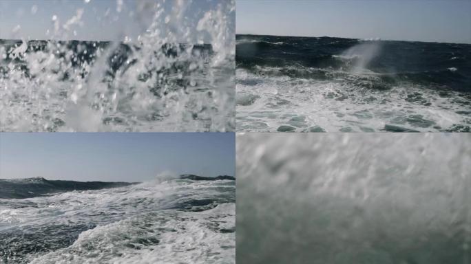 帆船窗汹涌的大海，海浪汹涌