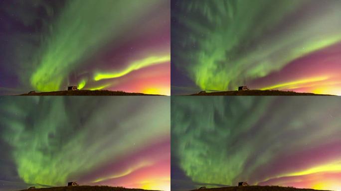 延时: 冰岛凯夫拉维克的北极光北极光