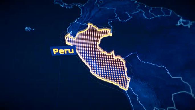 秘鲁国家边界3D可视化，现代地图轮廓，旅行