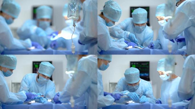 手术室外科医生团队背景下的医用滴水袋