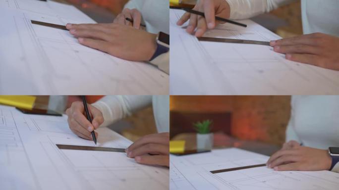 阿拉伯人绘图施工设计，使用建筑师标尺，专业