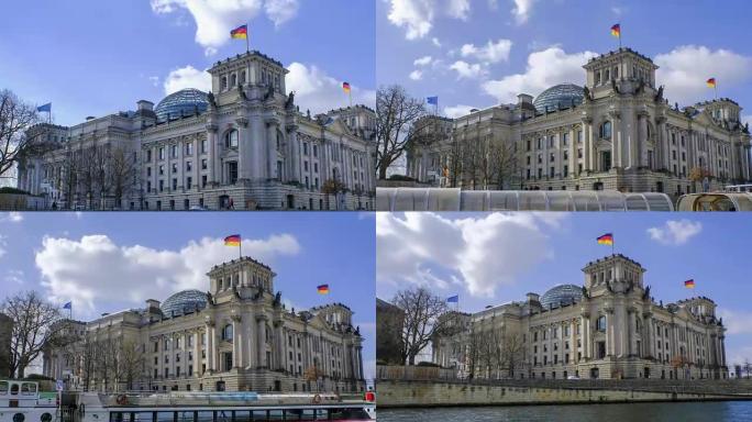 德国柏林国会大厦 (德国政府) 和施普雷河的4k延时