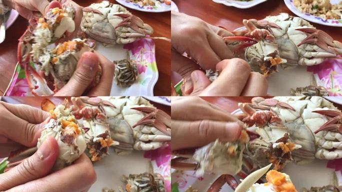 在泰国华欣海鲜餐厅吃甜蟹肉。