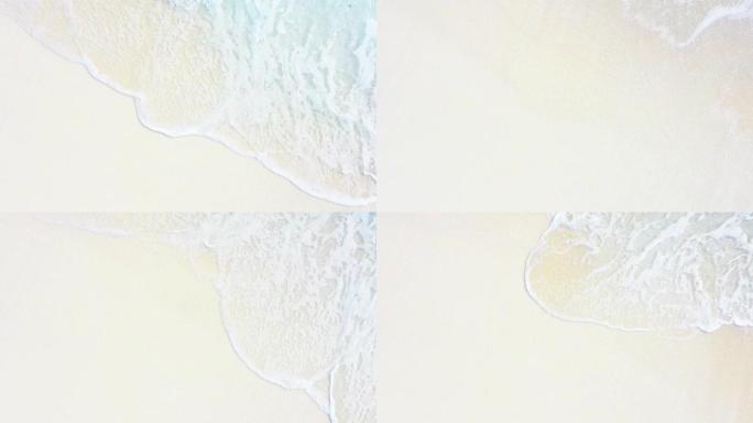 波浪卷起白色沙滩俯拍白色沙滩海浪冲刷海滩