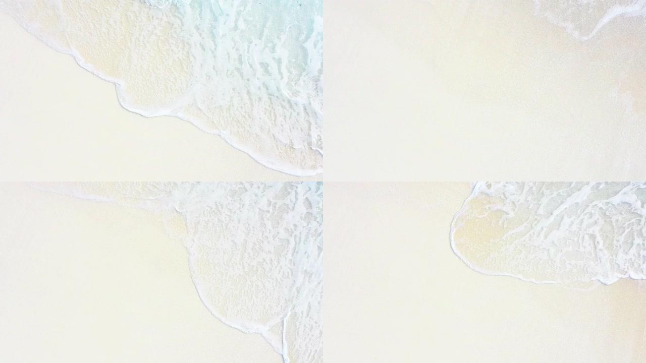 波浪卷起白色沙滩俯拍白色沙滩海浪冲刷海滩