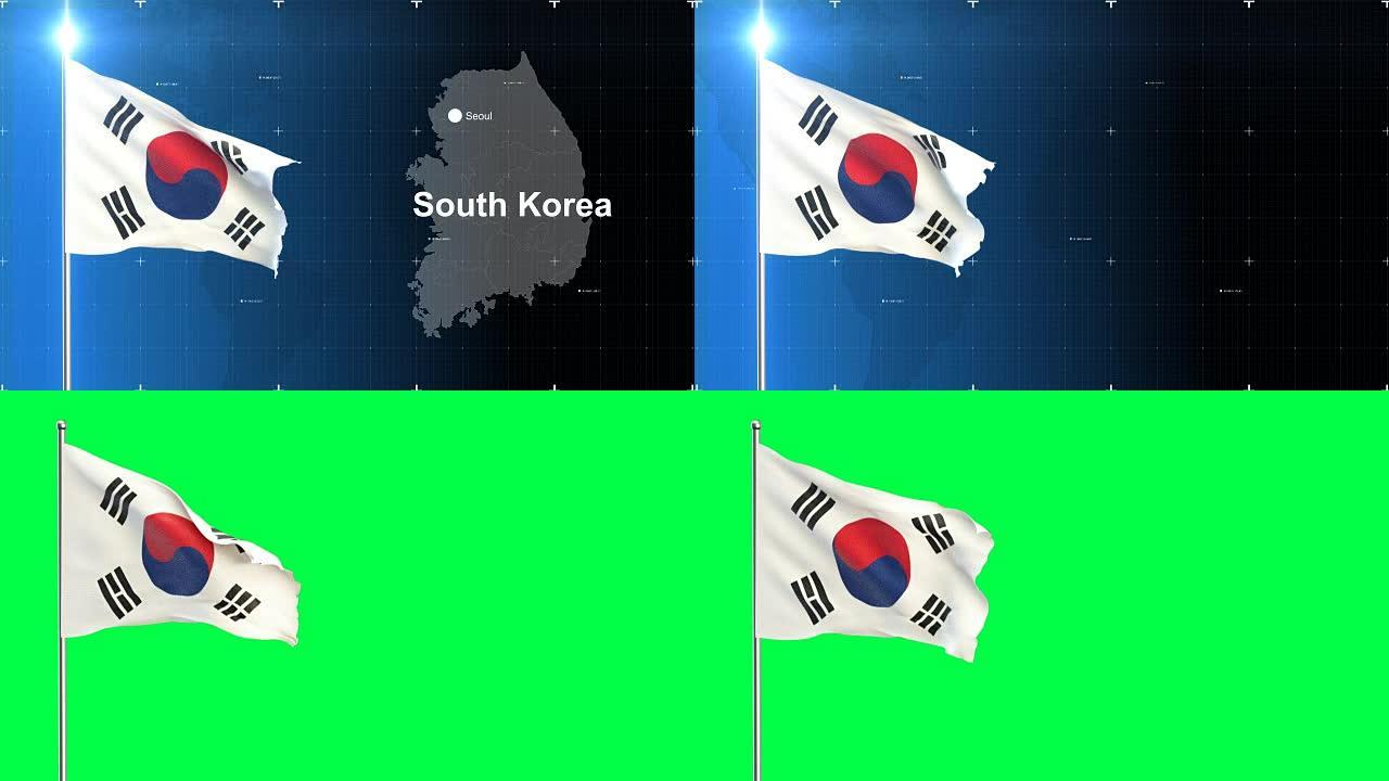 3D旗帜与地图+绿色屏幕
