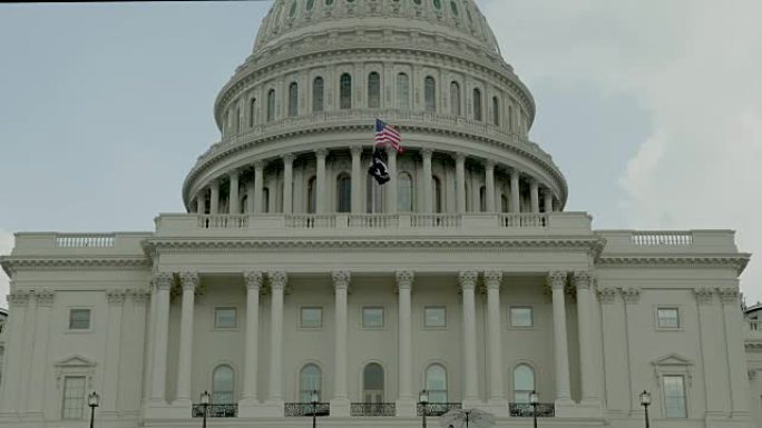 美国国会大厦-华盛顿特区的POW MIA和美国国旗-4k/UHD