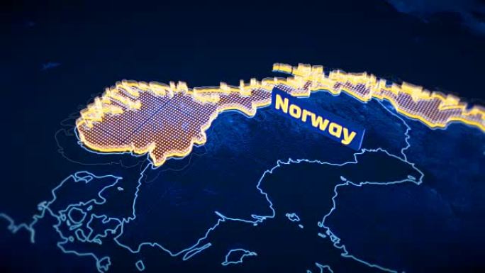 挪威国家边界3D可视化，现代地图轮廓，旅行