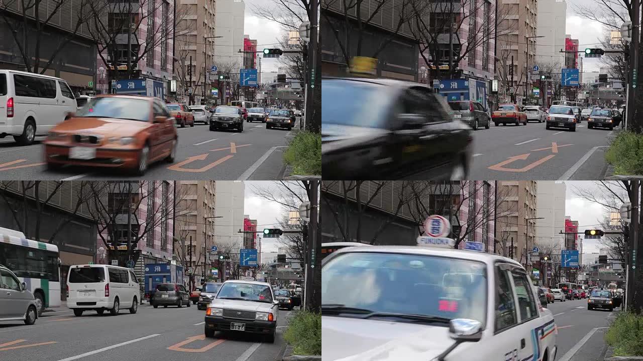 日本福冈市街道上的交通